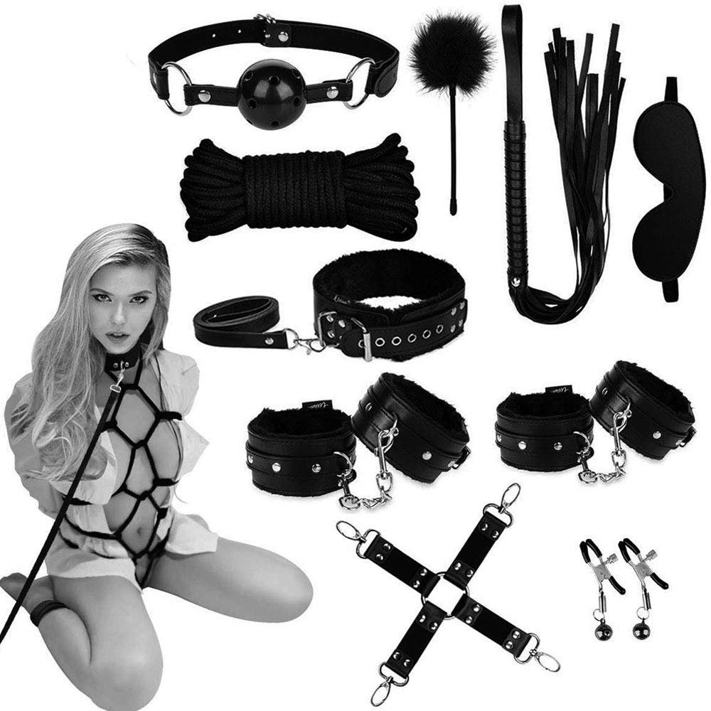 BDSM Sex Bondage - 10 Pieces BDSM Sex Bondage Kit - Black 1 10 Pieces BDSM Sex Bondage Kit - Black