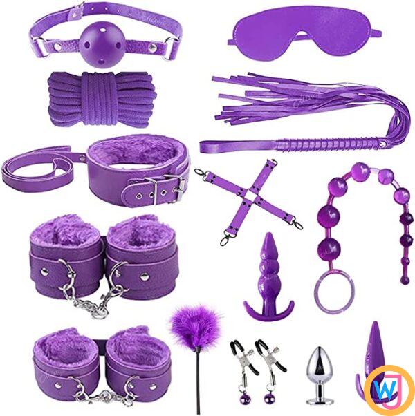 14 Pieces BDSM Bondage Restraint Kit - Purple
