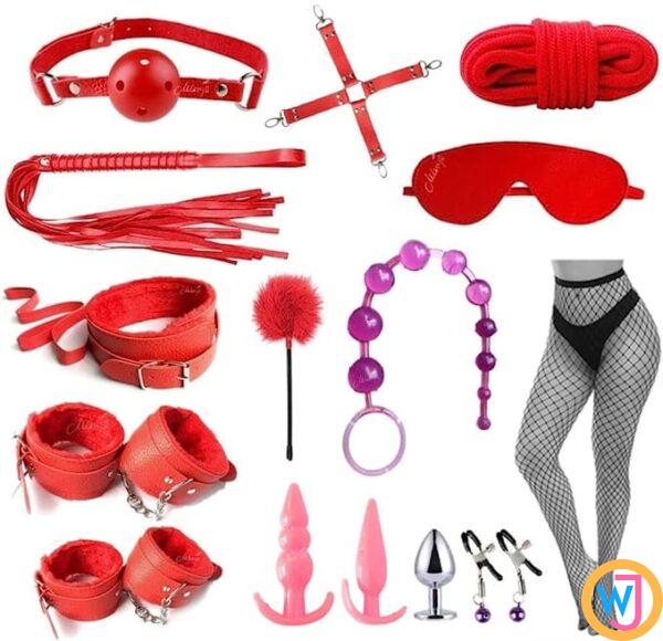 BDSM Bondage Set 15 Pieces Combo Pack Red