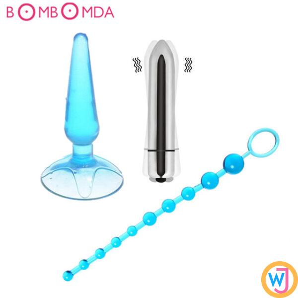 3 Piece Combo Pack Anal Plug Vibrator Long Anal Beads