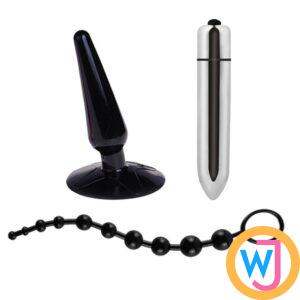 3pcs Set Black Anal Toy Tools Kit For Beginners