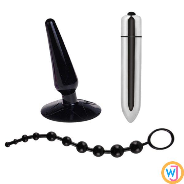 3pcs Set Black Anal Toy Tools Kit For Beginners
