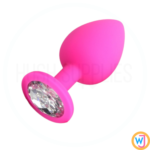 A Diamond Jeweled Soft Flexible Silicone Butt Plug Pink