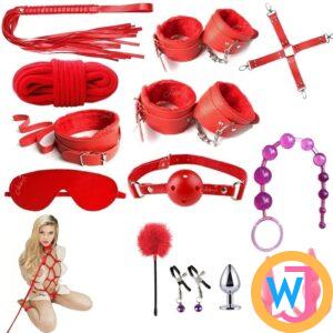 BDSM Bondage 14 Pieces Kit RED