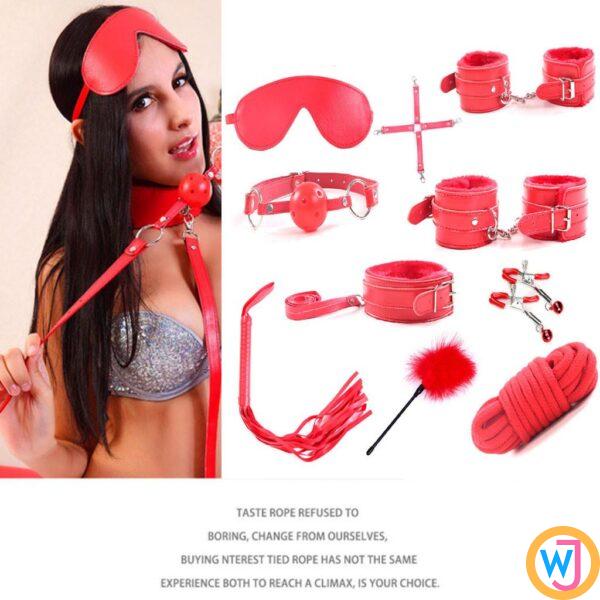 BDSM Sex Bondage Restraint Kit 10 Pieces -Red