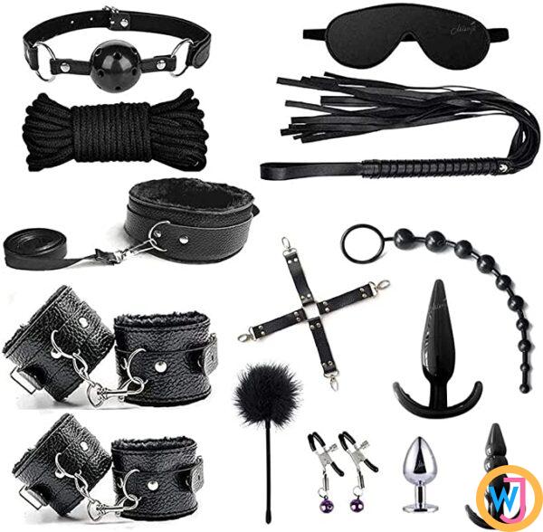 Beginners BDSM Restraints 14 Pcs Bondage Kit - Black