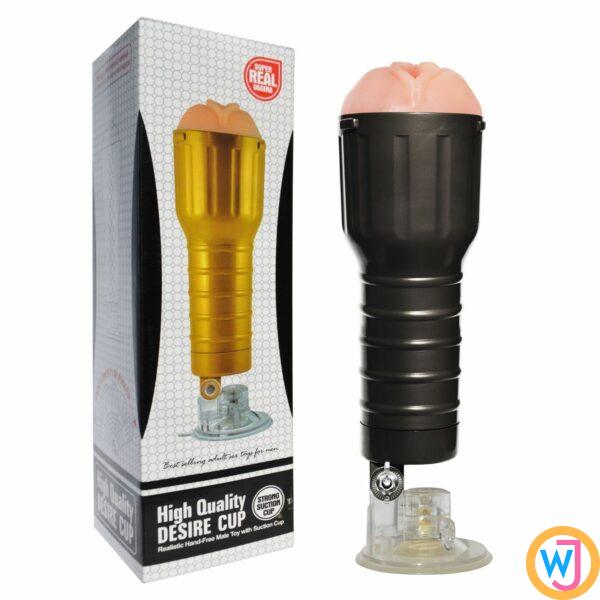 Black Flashlight Style Male Artificial Vagina With Attached Suction Cup Hands Free