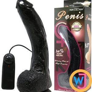 Black Penis Curved 9.5" Vibration Realistic Dildo with Balls Suction Cup