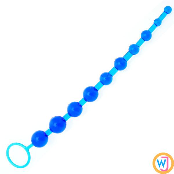 Blue 12″ Soft Long Anal Beads With Pull Ring Ball G Spot Massager Beads