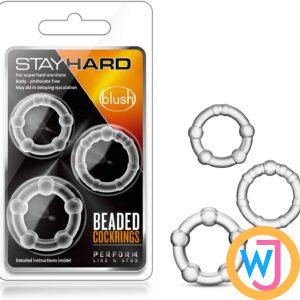 Blush Genuine Stay Hard Super Elastic Crystal Clear Cock Rings Set Erection Enhancing Beaded