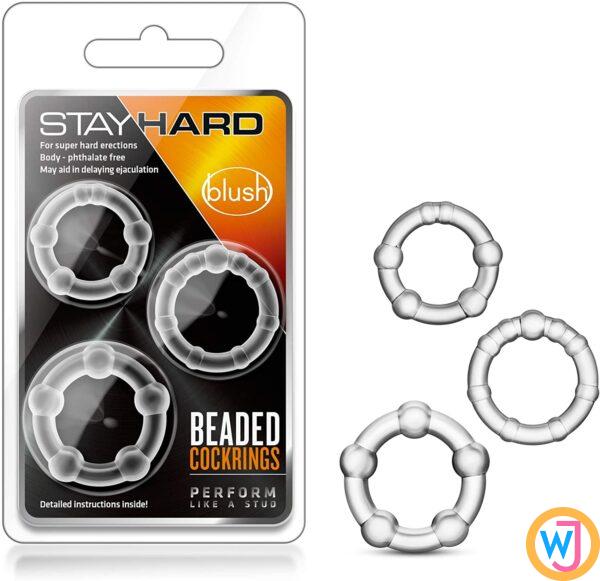 Blush Genuine Stay Hard Super Elastic Crystal Clear Cock Rings Set Erection Enhancing Beaded