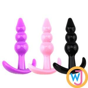 Combo Pack 3 Color Beaded Anal Butt Plug Pink Purple Black /1 Set