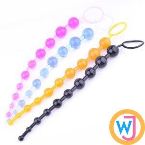 Combo Pack 4 Color Pink Blue Yellow Black Long Anal Beads / 1 Set