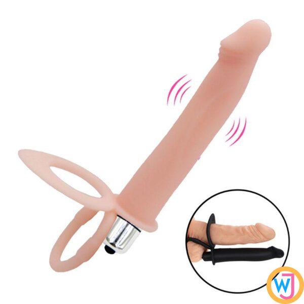 Vibrating Anal Strap-on Dildo Double Penetration