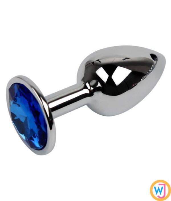 Unisex Butt Plug Steel Blue Jeweled Small Smooth