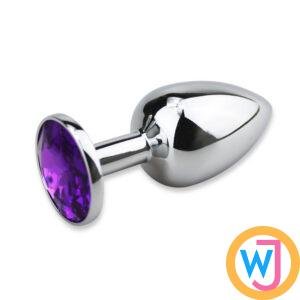 Unisex Butt Plug Steel Purple Jeweled Small Smooth