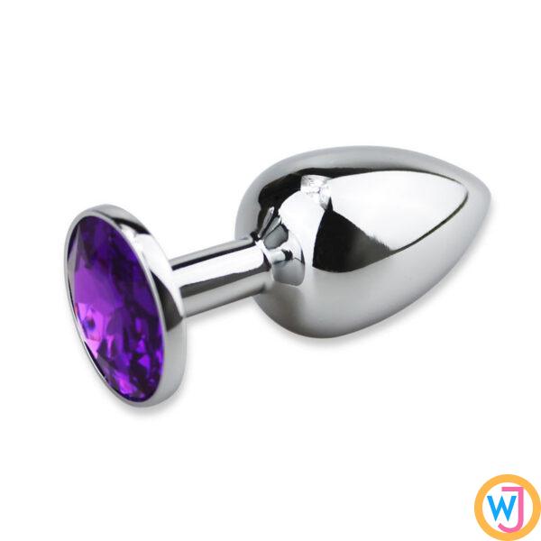 Unisex Butt Plug Steel Purple Jeweled Small Smooth