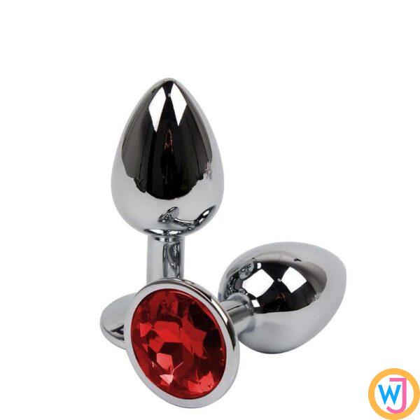 Unisex Butt Plug Steel Red Jeweled Small Smooth