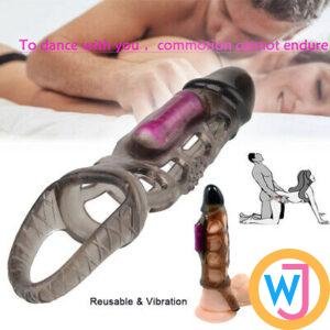 Vibrate Penis Extender with Cock ring Reusable Condom Sleeve